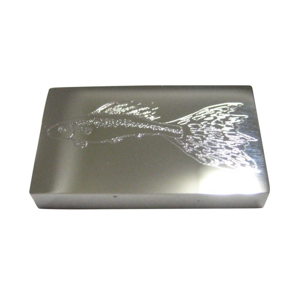 Silver Toned Rectangular Etched Guppy Fish Magnet